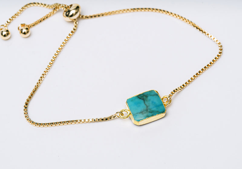 Turquoise Gemstone Slice Bracelet, Raw Birthstone Bracelet