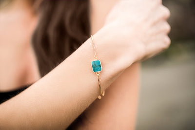 Turquoise Gemstone Slice Bracelet, Raw Birthstone Bracelet