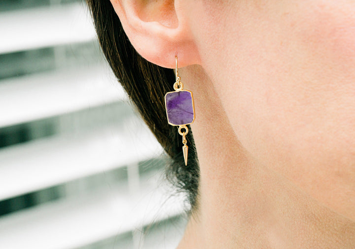 Amethyst Gemstone Slice Earrings, Raw Birthstone Earrings