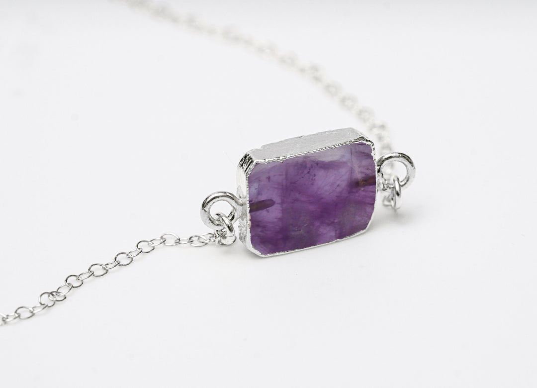 Amethyst Gemstone Slice Necklace, Raw Birthstone Necklace