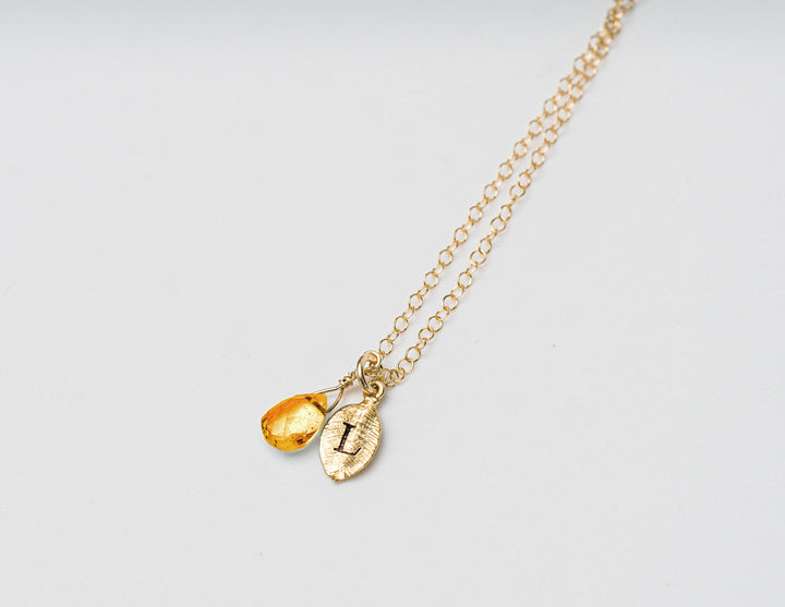 Dainty Personalized Citrine Necklace, November Birthstone