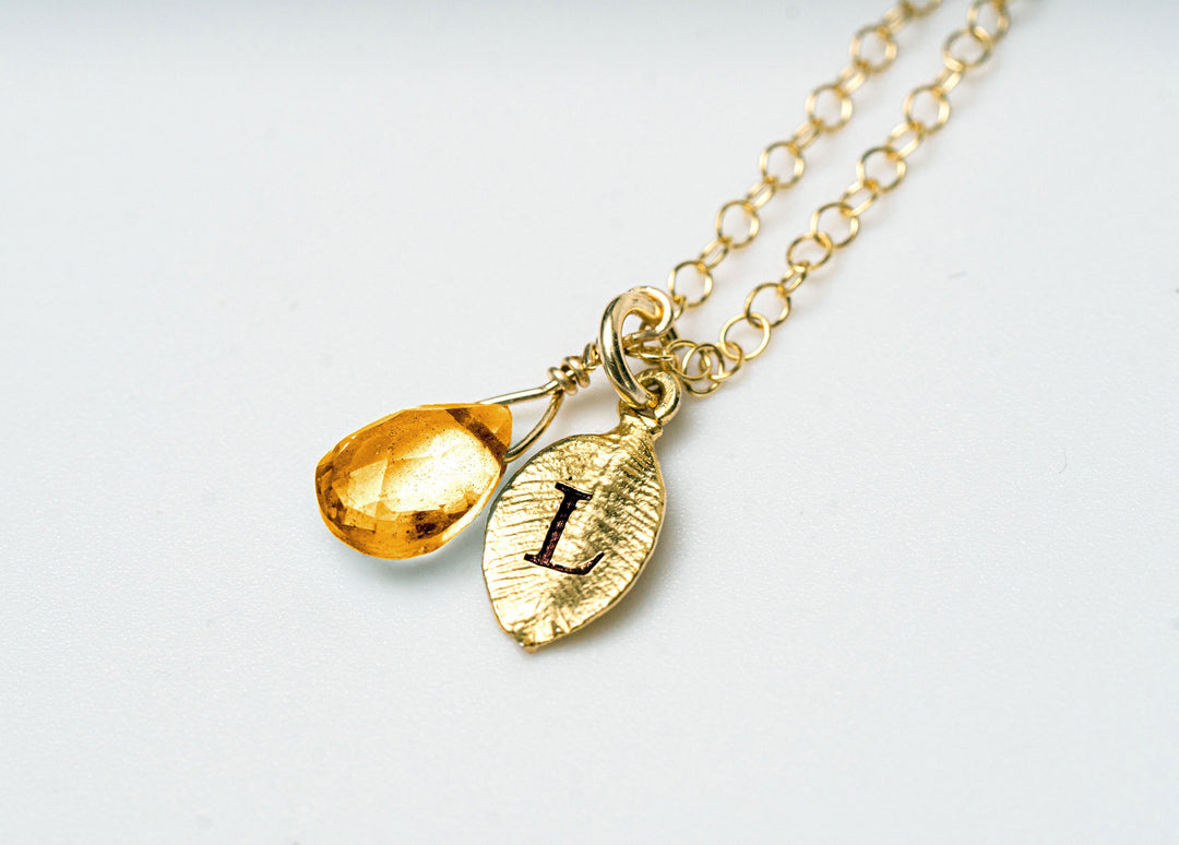 Dainty Personalized Citrine Necklace, November Birthstone