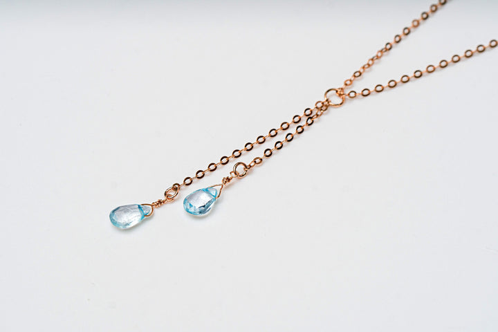 Personalized Blue Topaz Necklace, Dainty Drop December Birthstone