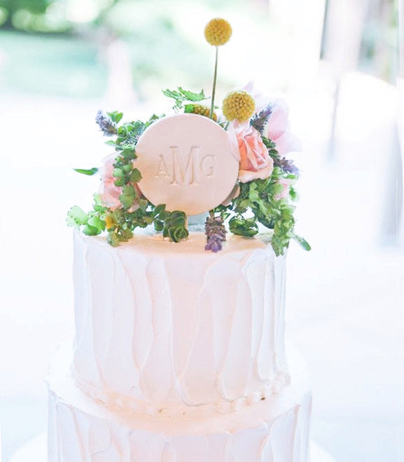 Ceramic Modern Wedding Cake Topper with Monogram - Text Available in Different Colors