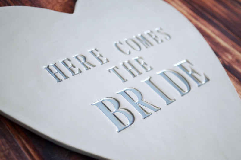Here Comes The Bride Heart Wedding Sign - to carry down the aisle and use as photo prop