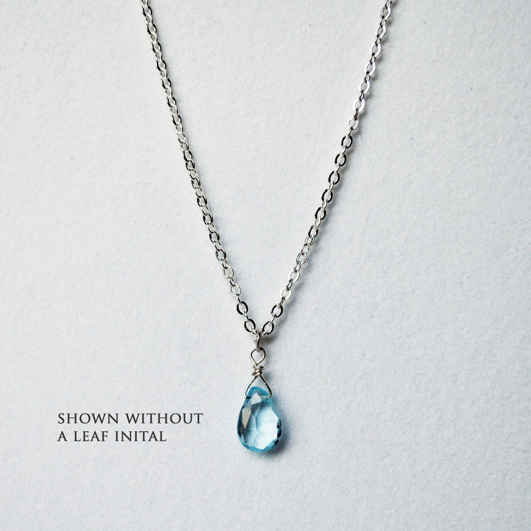 Dainty Personalized Blue Topaz Necklace, December Birthstone