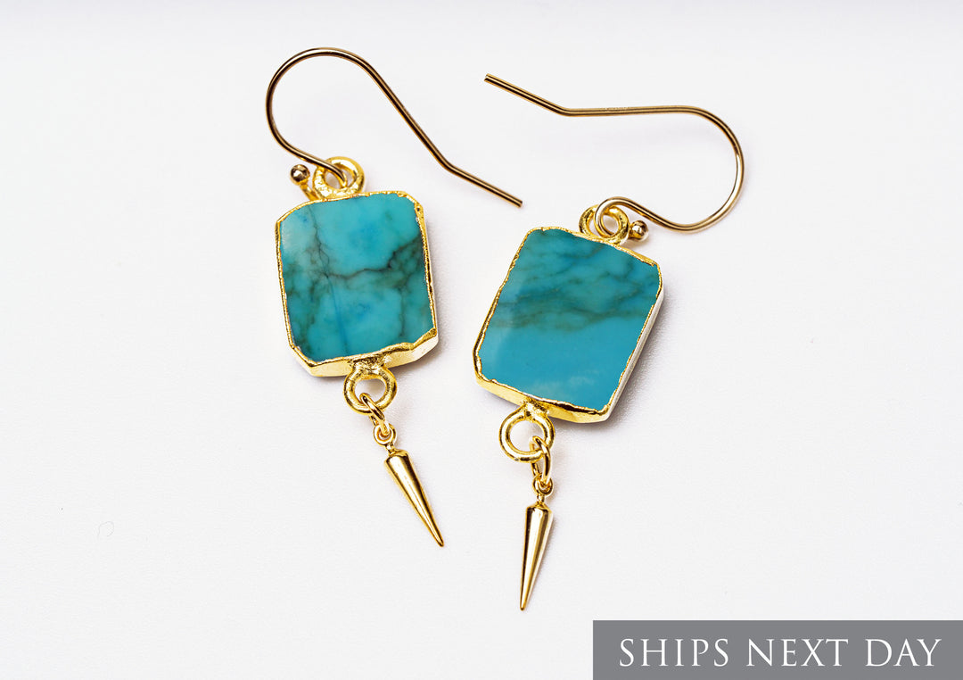 Turquoise Gemstone Slice Earrings, Raw Birthstone Earrings