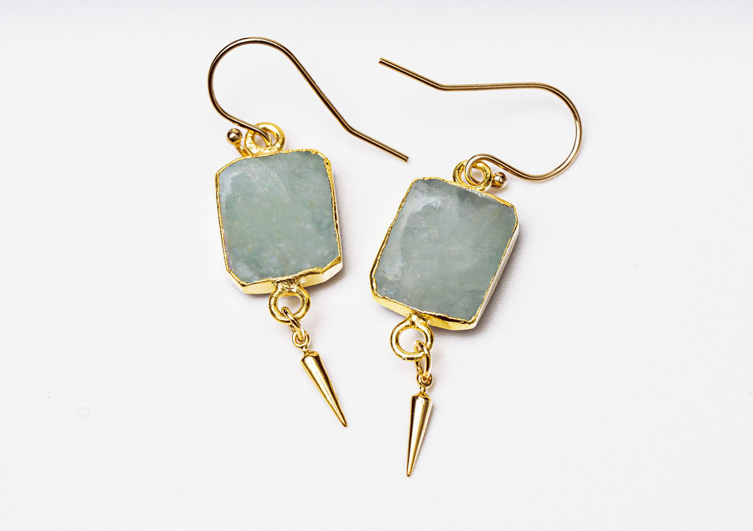 Aquamarine Gemstone Slice Earrings, Raw Birthstone Earrings