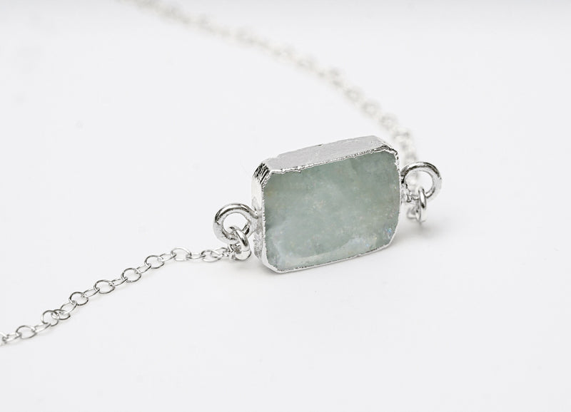 Aquamarine Gemstone Slice Necklace, Raw Birthstone Necklace