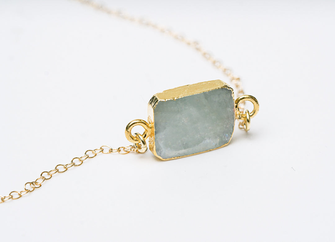 Aquamarine Gemstone Slice Necklace, Raw Birthstone Necklace