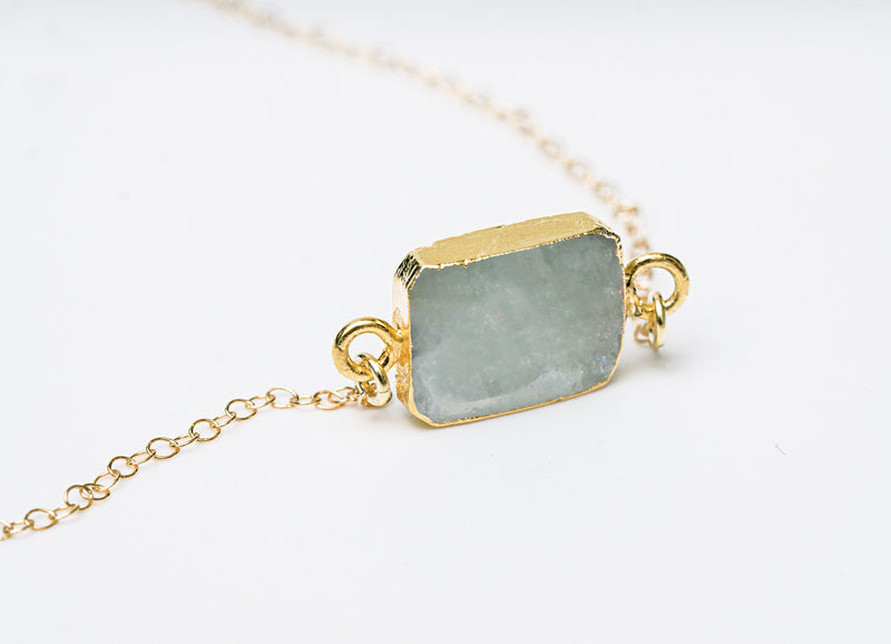 Aquamarine Gemstone Slice Necklace, Raw Birthstone Necklace