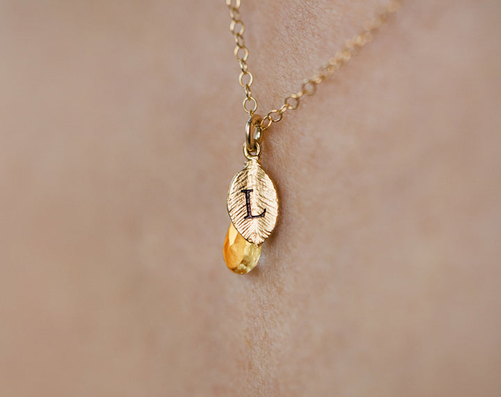 Dainty Personalized Citrine Necklace, November Birthstone