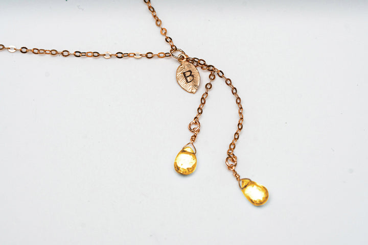 Personalized Citrine Drop Necklace, Dainty November Birthstone