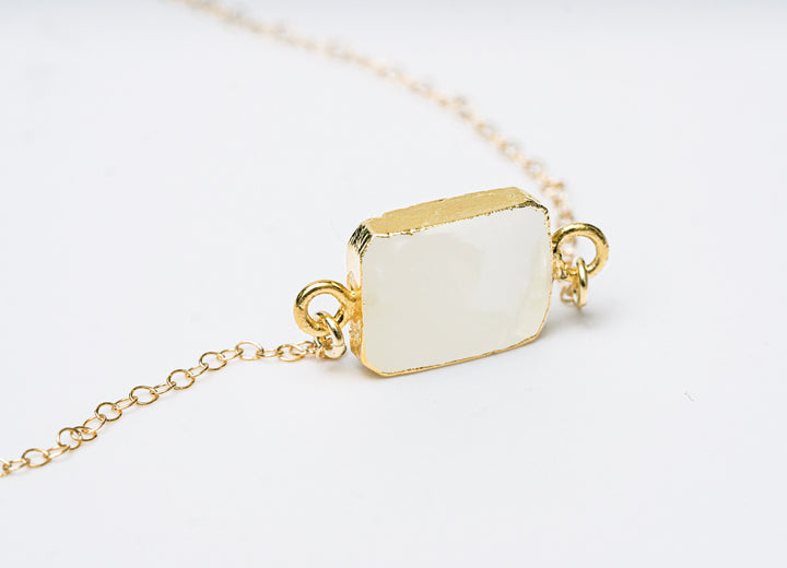 White Agate Gemstone Slice Necklace, Raw Birthstone Necklace