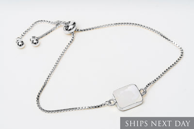 White Agate Gemstone Slice Bracelet, Raw Birthstone Bracelet