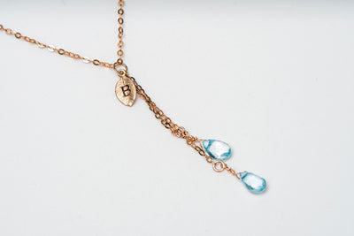 Personalized Blue Topaz Necklace, Dainty Drop December Birthstone