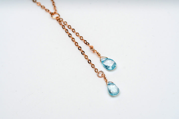 Personalized Blue Topaz Necklace, Dainty Drop December Birthstone