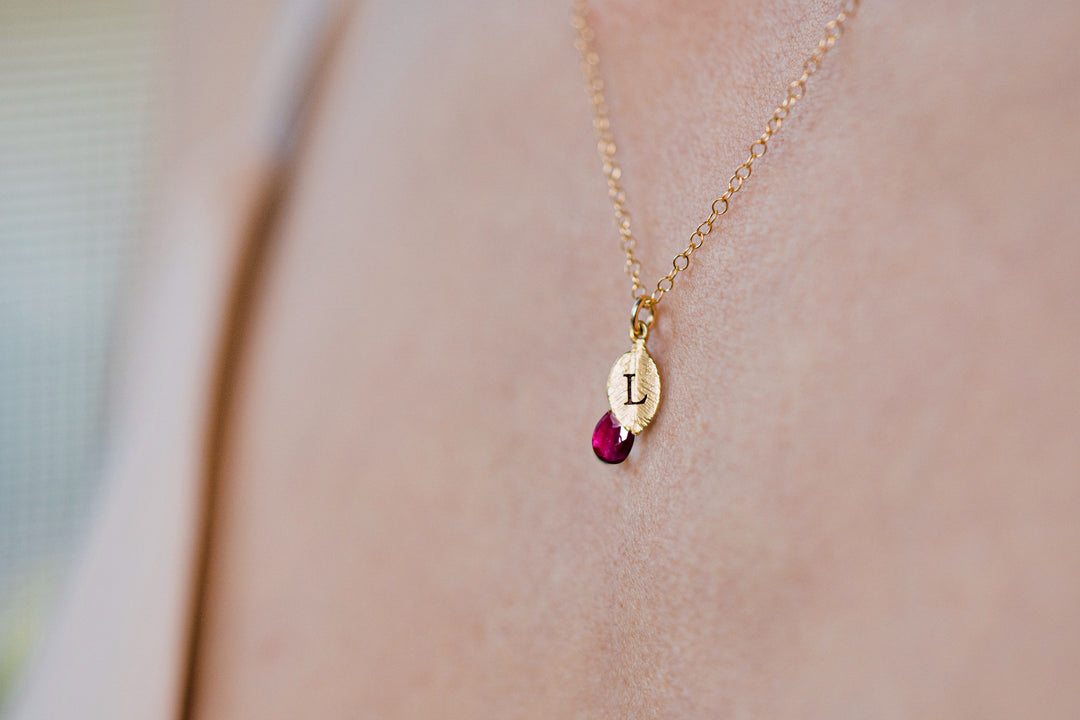 Dainty Personalized Garnet Necklace, January Birthstone