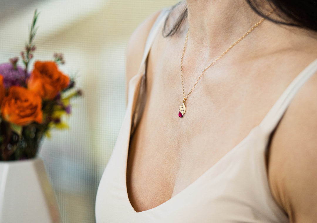 Dainty Personalized Garnet Necklace, January Birthstone