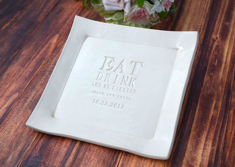 Eat, Drink and Be Married - Personalized Wedding Cake Platter with Names and Date - Wedding Gift