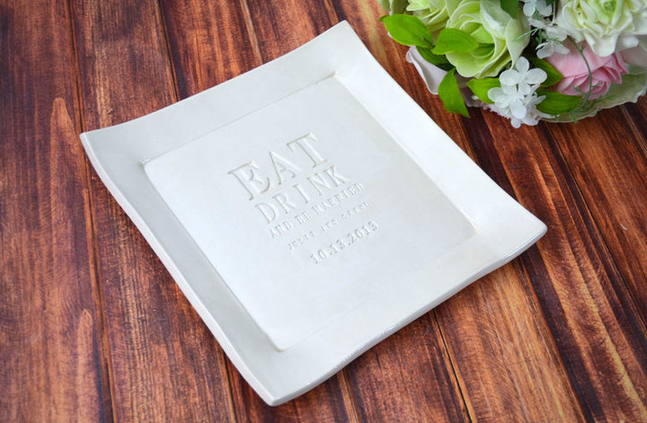 Eat, Drink and Be Married - Personalized Wedding Cake Platter with Names and Date - Wedding Gift