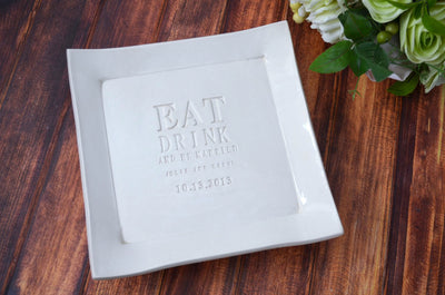 Eat, Drink and Be Married - Personalized Wedding Cake Platter with Names and Date - Wedding Gift