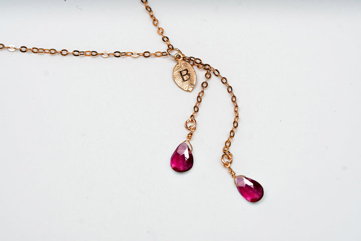 Personalized Garnet Necklace, Dainty Drop January Birthstone