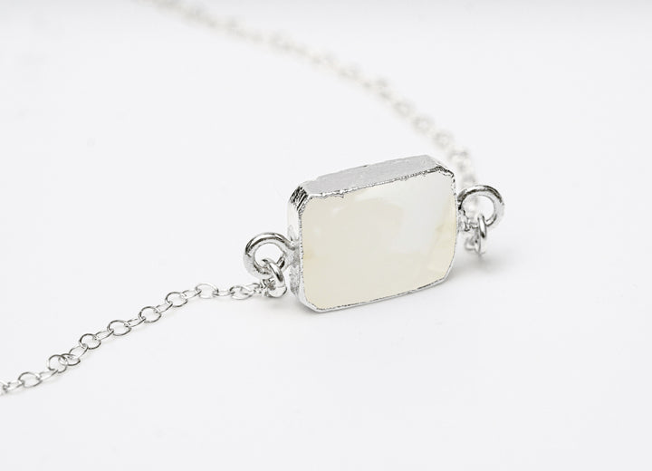 White Agate Gemstone Slice Necklace, Raw Birthstone Necklace