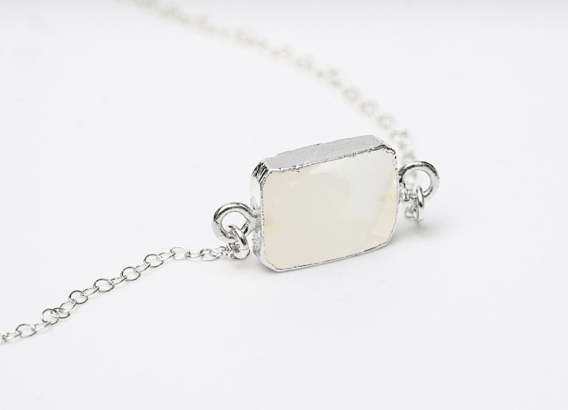 White Agate Gemstone Slice Necklace, Raw Birthstone Necklace