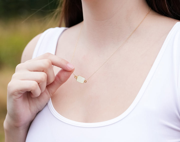 White Agate Gemstone Slice Necklace, Raw Birthstone Necklace