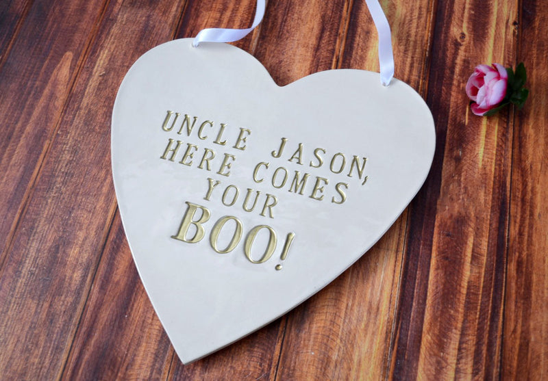 Personalized Heart Wedding Sign - Here Comes Your Boo - Photo Prop or Sign to Carry Down the Aisle