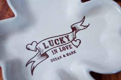 Personalized Lucky in Love Shamrock Bowl - Unique Enagement Gift, Wedding Present or House Warming Gift