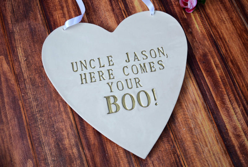 Personalized Heart Wedding Sign - Here Comes Your Boo - Photo Prop or Sign to Carry Down the Aisle