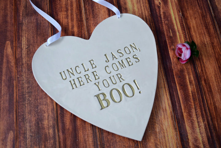 Personalized Heart Wedding Sign - Here Comes Your Boo - Photo Prop or Sign to Carry Down the Aisle