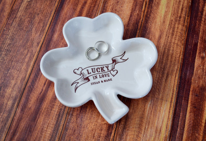 Personalized Lucky in Love Shamrock Bowl - Unique Enagement Gift, Wedding Present or House Warming Gift