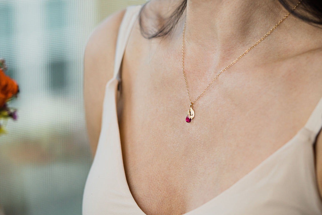 Dainty Personalized Garnet Necklace, January Birthstone