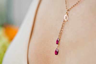 Personalized Garnet Necklace, Dainty Drop January Birthstone