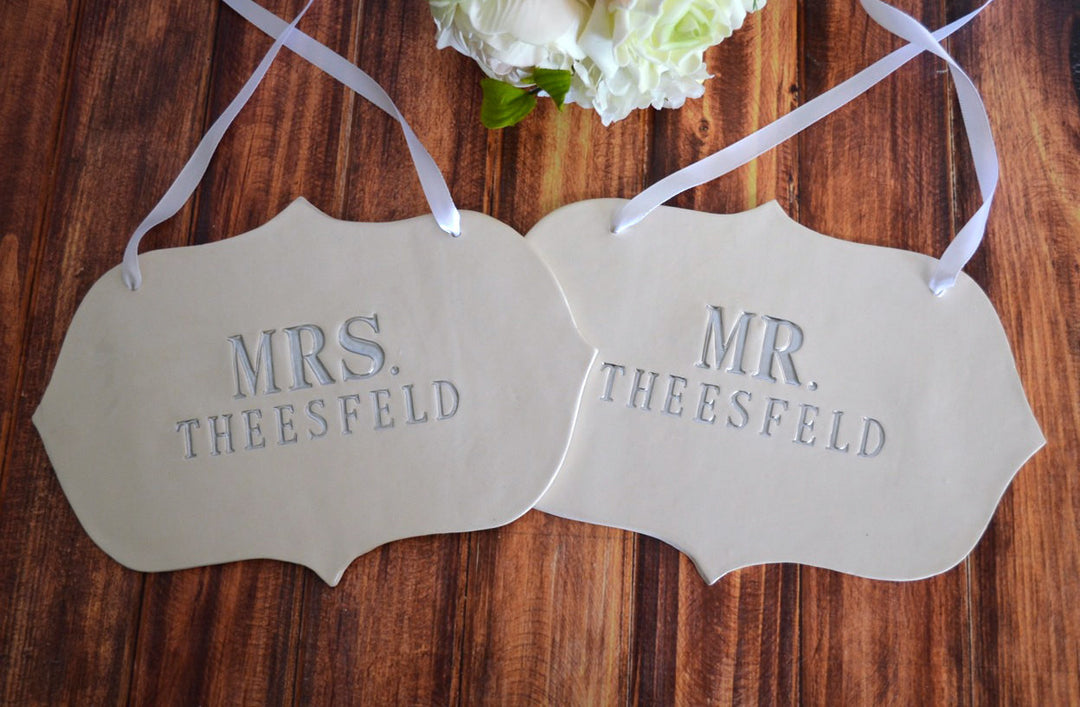 Personalized Large Mr. and Mrs. Wedding Sign Sets with Last Name - Photo Prop or Sign to Carry Down the Aisle