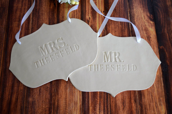 Personalized Large Mr. and Mrs. Wedding Sign Sets with Last Name - Photo Prop or Sign to Carry Down the Aisle