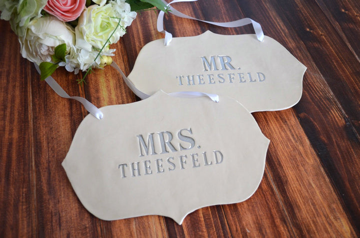 Personalized Large Mr. and Mrs. Wedding Sign Sets with Last Name - Photo Prop or Sign to Carry Down the Aisle