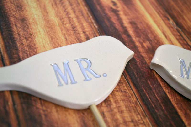 Mr. & Mrs. Bird Wedding Cake Toppers- available in different colors - READY TO SHIP - Small Size
