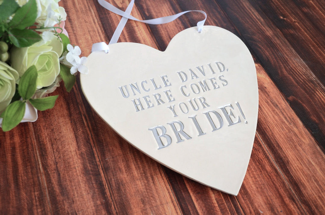 Personalized Heart Wedding Sign - Here Comes Your Bride - Photo Prop or Sign to Carry Down the Aisle