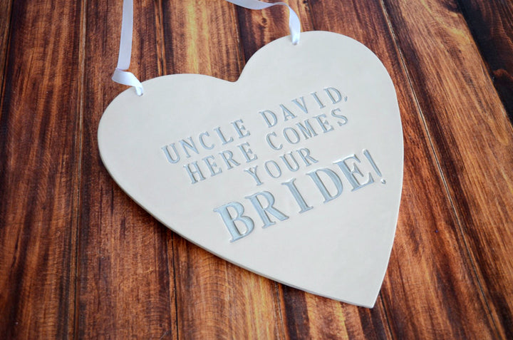 Personalized Heart Wedding Sign - Here Comes Your Bride - Photo Prop or Sign to Carry Down the Aisle