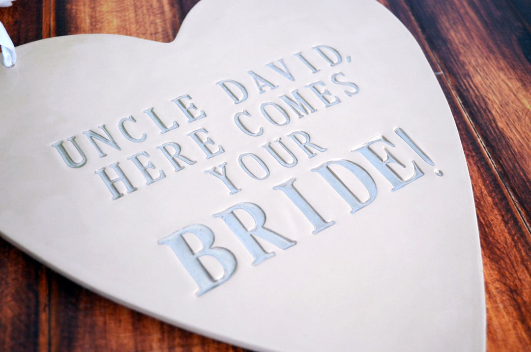 Personalized Heart Wedding Sign - Here Comes Your Bride - Photo Prop or Sign to Carry Down the Aisle