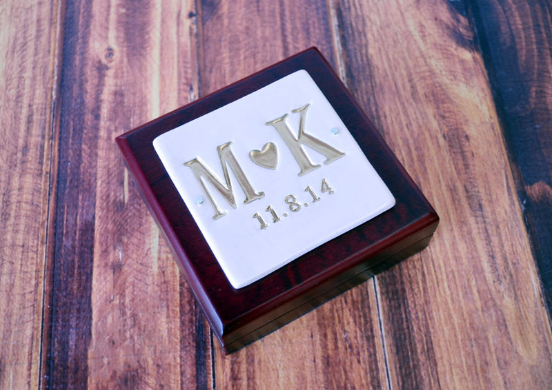 Personalized Ring Bearer Box with Rosewood Finish