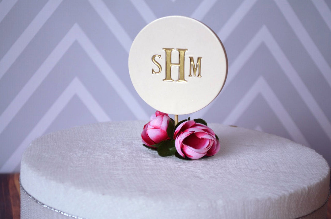 Ceramic Modern Wedding Cake Topper with Monogram - Text Available in Different Colors