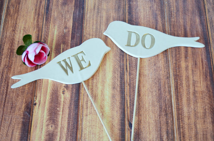 We Do Bird Wedding Cake Toppers in Gold - READY TO SHIP - Large Size