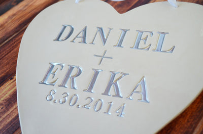 Personalized Heart Wedding Sign With Names and Date - Photo Prop or Sign to Carry Down the Aisle