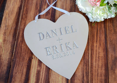Personalized Heart Wedding Sign With Names and Date - Photo Prop or Sign to Carry Down the Aisle