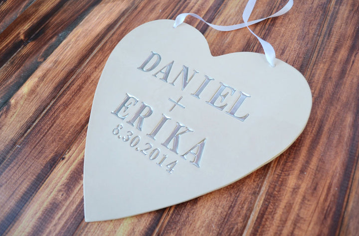 Personalized Heart Wedding Sign With Names and Date - Photo Prop or Sign to Carry Down the Aisle